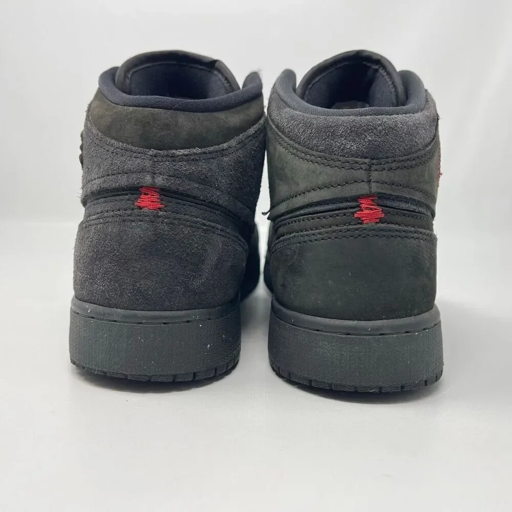 Nike Air Jordan Retro 1 Mid SE Craft All Black Suede FQ7742-001 Youth Size 7